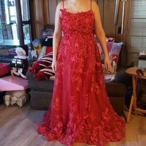 Elegant Red Floral Ball Gown
